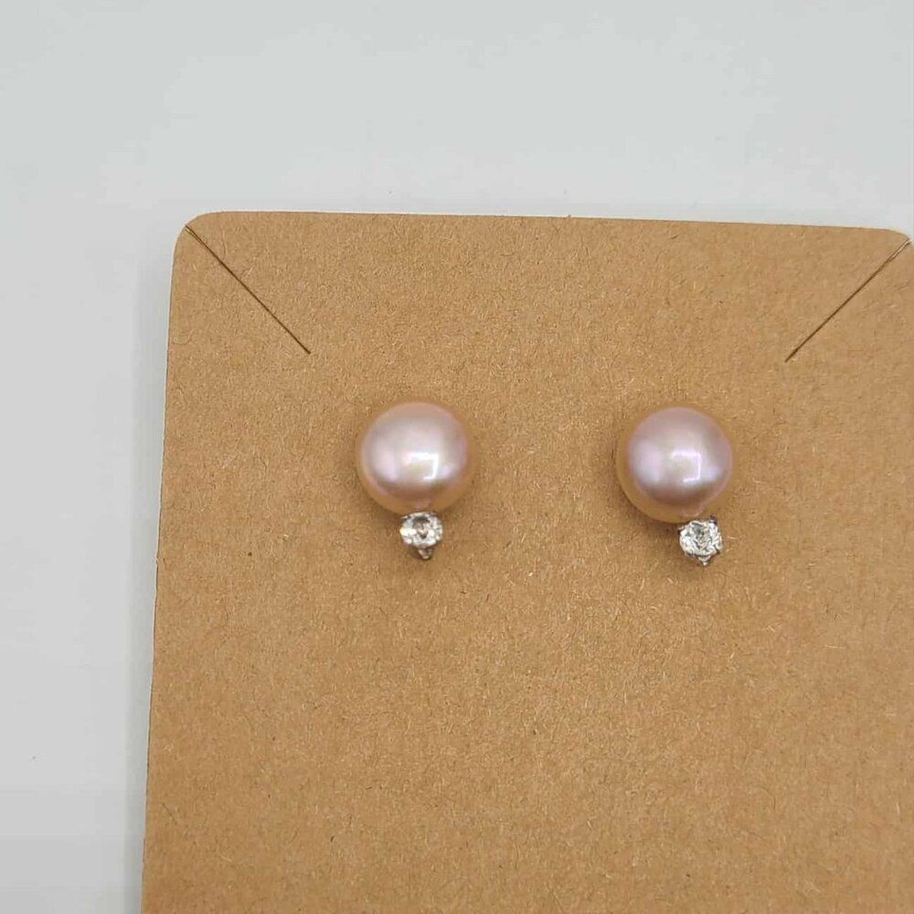 Source Unknown Pink Pearl and Diamond Stud Earrings - Picture 5 of 5